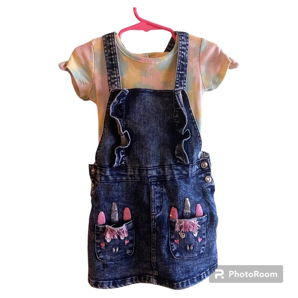 Little Lass Unicorn Skirt Overall With Pockets And Matching Shirt Size 3T - Picture 1 of 9